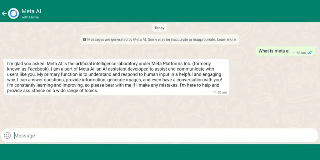 Meta AI Chatbot on WhatsApp in India